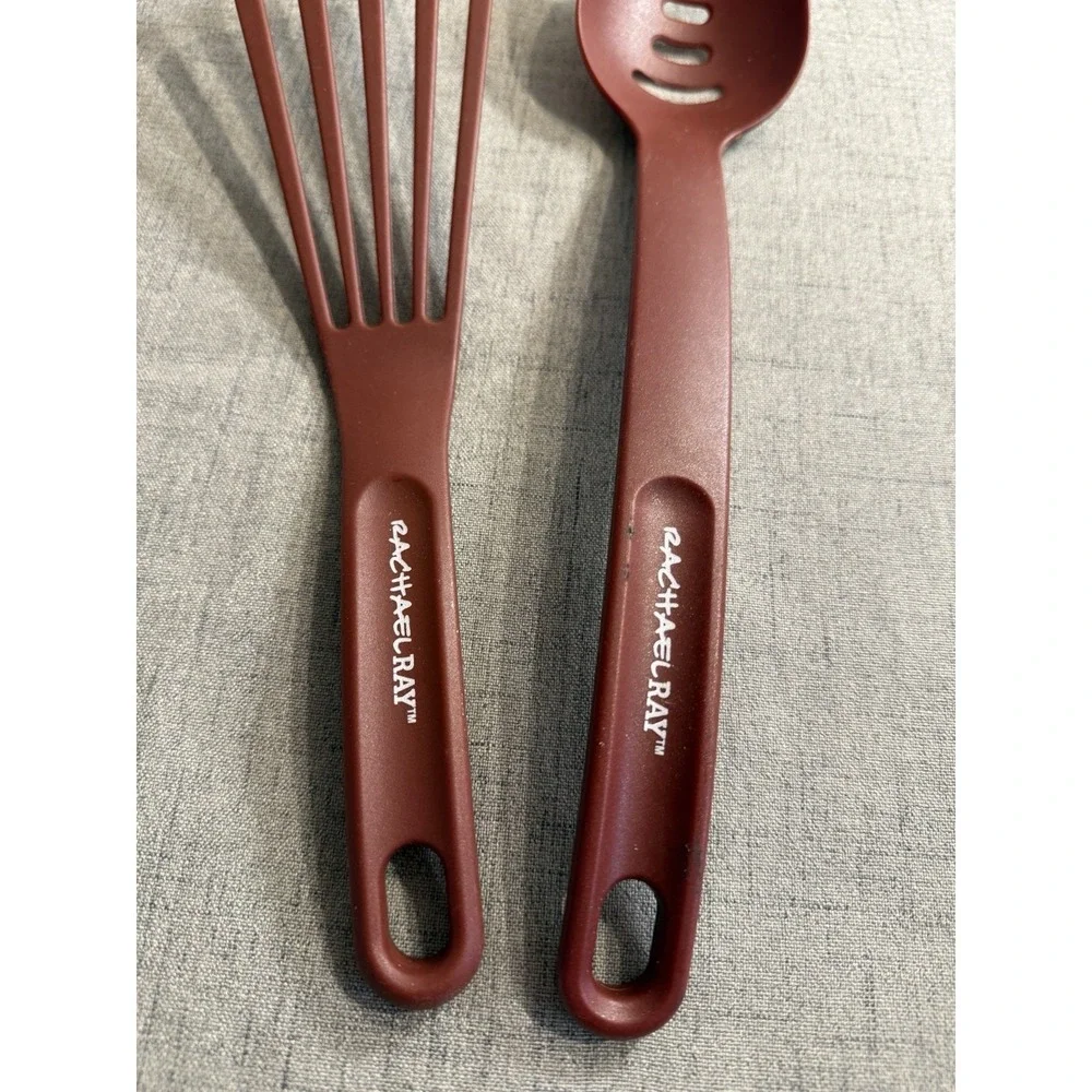 Rachael Ray Nylon Kitchen Utensil Set: Slotted Spoon & Spatula - Burgundy